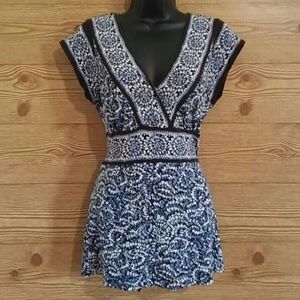 BCBGMaxAzria blue brown sleeveless waist tie M